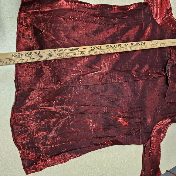 Elementz Woman Blouse Red L Shiny Metallic Rhinestone Button Roll Tab Sleeve - Picture 9 of 9